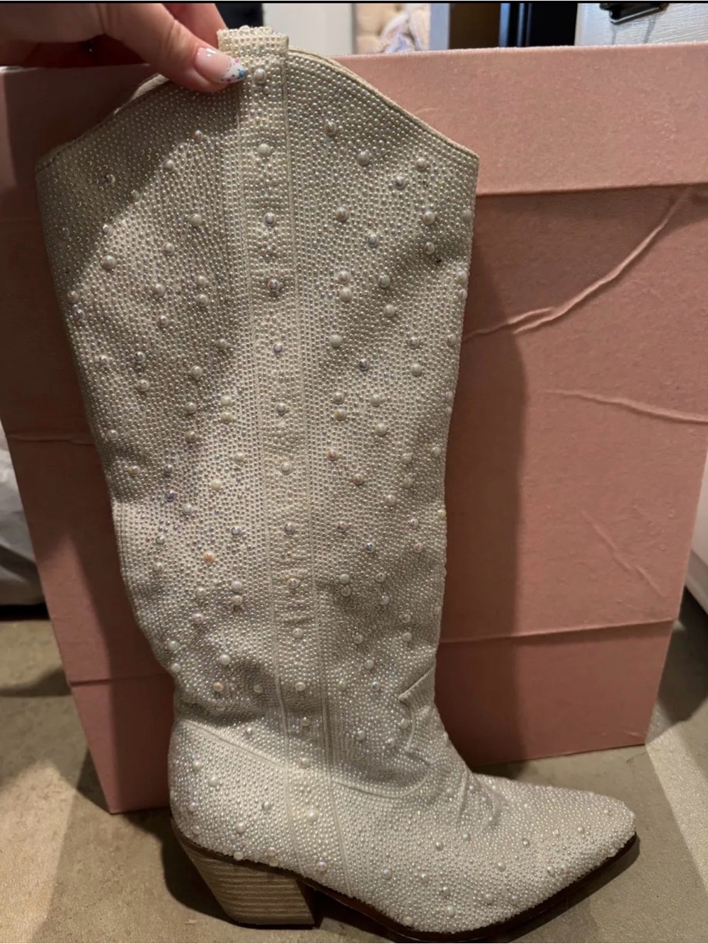Embellished White Cream Western Boots